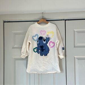 Zara Disney Cream Long Sleeve Tee with Lilo & Stitch and Multicolor Hearts